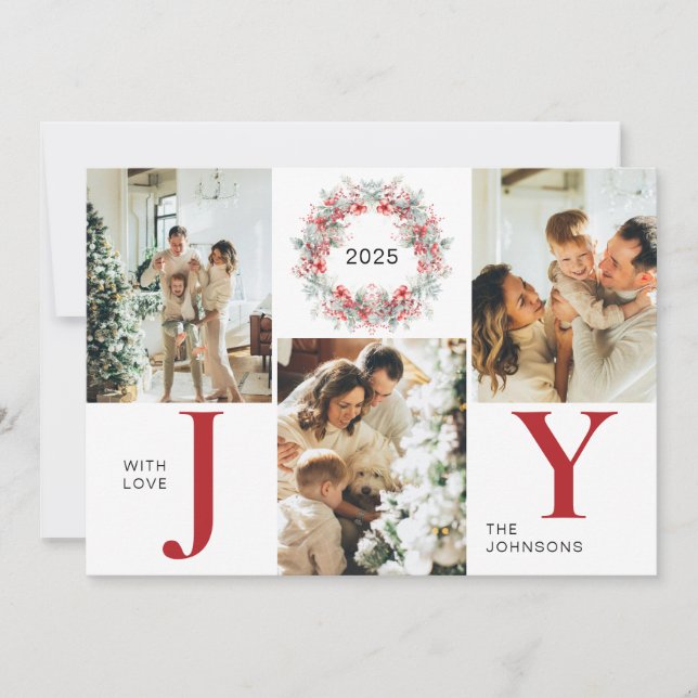 Modern Red Holly Berries 3 Photo Joy jul Julkort (Framsida)