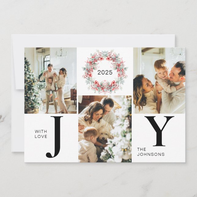 Modern Red Holly Berries 3 Photo Joy jul Julkort (Framsida)