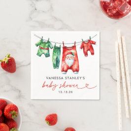 Modern Red Holly-jultomten Baby Shower Pappersservett