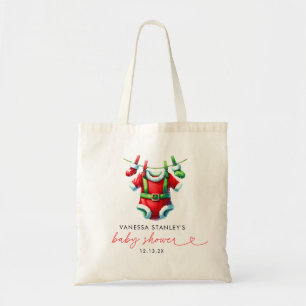 Modern Red Holly-jultomten Baby Shower Tygkasse