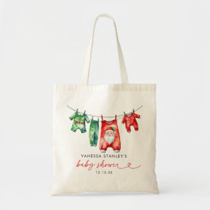 Modern Red Holly-jultomten Baby Shower Tygkasse