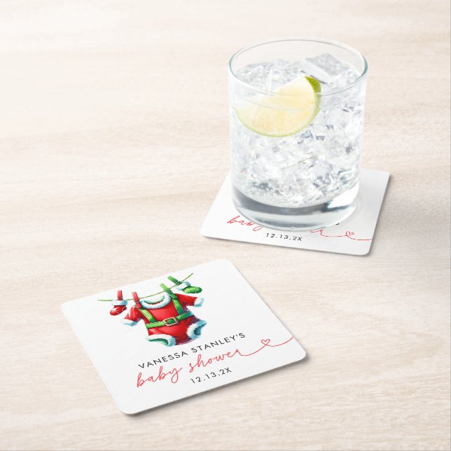 Modern Red Holly-jultomten Baby Shower Underlägg Papper Kvadrat (Insitu)