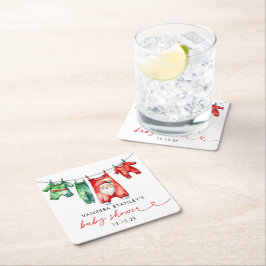 Modern Red Holly-jultomten Baby Shower Underlägg Papper Kvadrat
