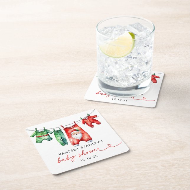 Modern Red Holly-jultomten Baby Shower Underlägg Papper Kvadrat (Insitu)