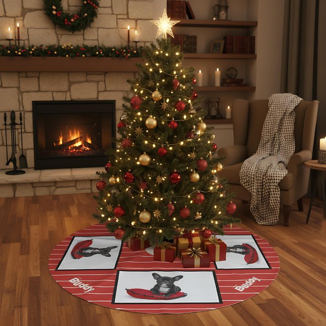 Modern Red Hund Pet Photo Julgransmatta Borstad Polyester (Skapare uppladdad)