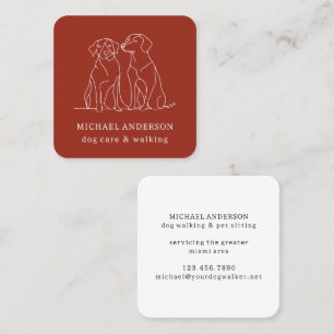 Modern Red Hund Walking Dog Walker Pet Sitter Fyrkantigt Visitkort