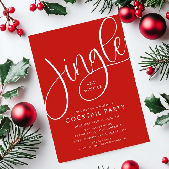 Modern Red "Jingle and Mingle"-Helgdag Inbjudningar (Skapare uppladdad)