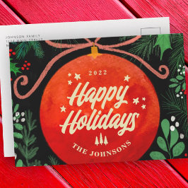 Modern Red jul Boll Ornament Botanical Helg Vykort