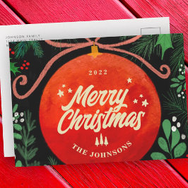 Modern Red jul Boll Ornament Botanical Helg Vykort