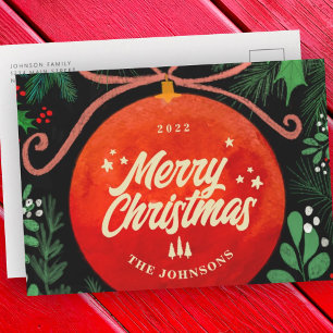 Modern Red jul Boll Ornament Botanical Helg Vykort