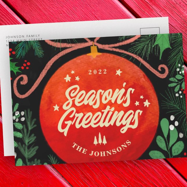 Modern Red jul Boll Ornament Botanical Helg Vykort (Skapare uppladdad)