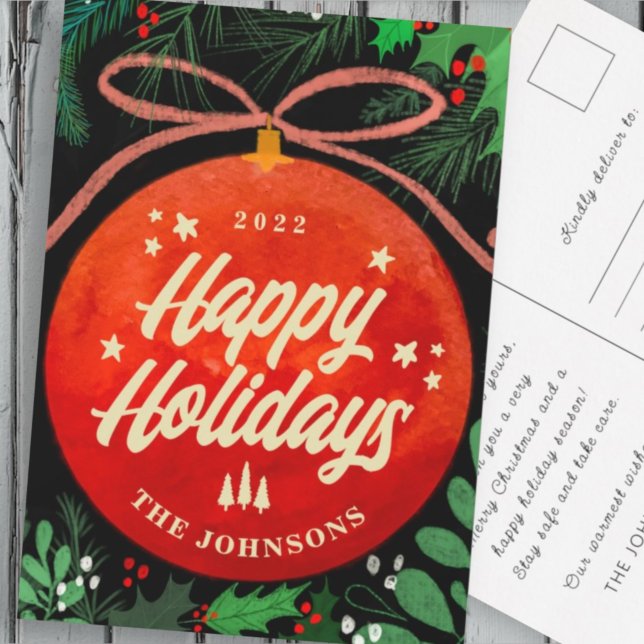 Modern Red jul Boll Ornament Botanical Helg Vykort (Skapare uppladdad)