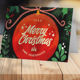 Modern Red jul Boll Ornament Botanical Helgkort