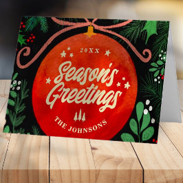 Modern Red jul Boll Ornament Botanical Helgkort