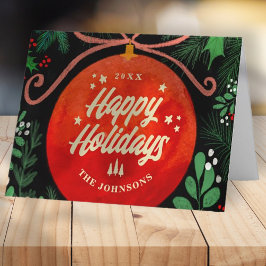 Modern Red jul Boll Ornament Botanical Helgkort