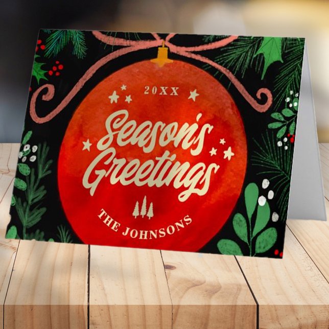 Modern Red jul Boll Ornament Botanical Helgkort (Skapare uppladdad)