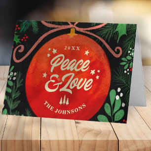 Modern Red jul Boll Ornament Botanical Helgkort