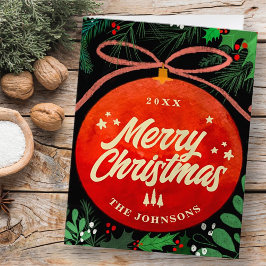 Modern Red jul Boll Ornament Botanical Helgkort