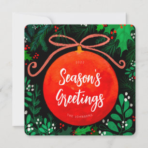 Modern Red jul Boll Ornament Botanical Julkort