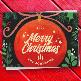 Modern Red jul Boll Ornament Botanical Julkort