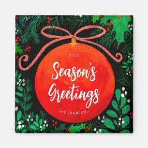 Modern Red jul Boll Ornament Botanical Magnet