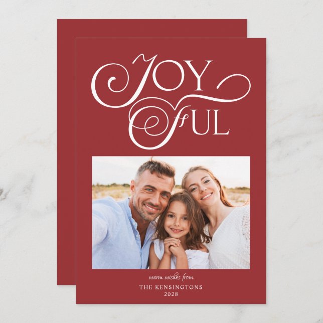 Modern Red-jul - Glatt Helgdag Photo Julkort (Fram/baksida)