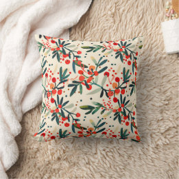 Modern Red jul Holly Berries Kudde