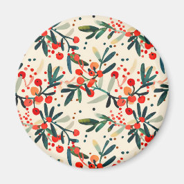 Modern Red jul Holly Berries Magnet