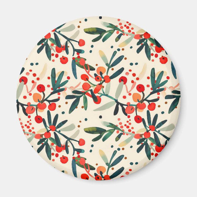 Modern Red jul Holly Berries Magnet (Framsidan)