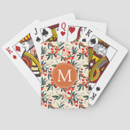 Modern Red jul Holly Berries Monogram Casinokort