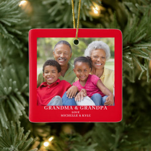 Modern Red jul-morföräldrar Photo Namn Julgransprydnad Keramik