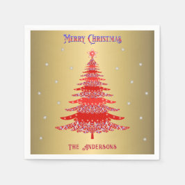 Modern Red Julgran Snöflingor Namn Guld Pappersservett