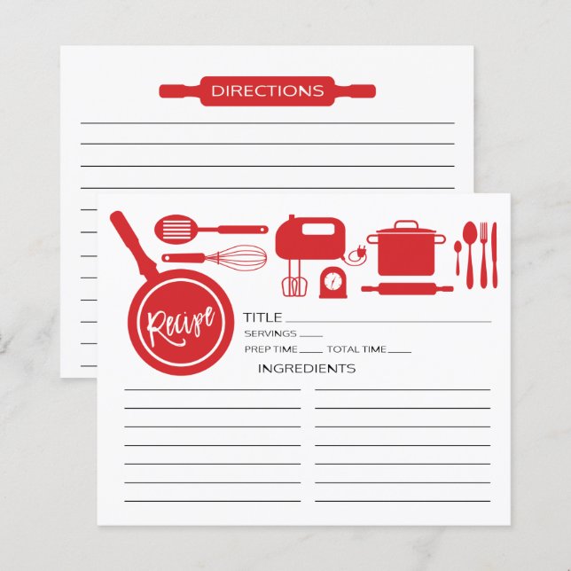 Modern Red Kitchen Utensils Recept Card (Fram/baksida)