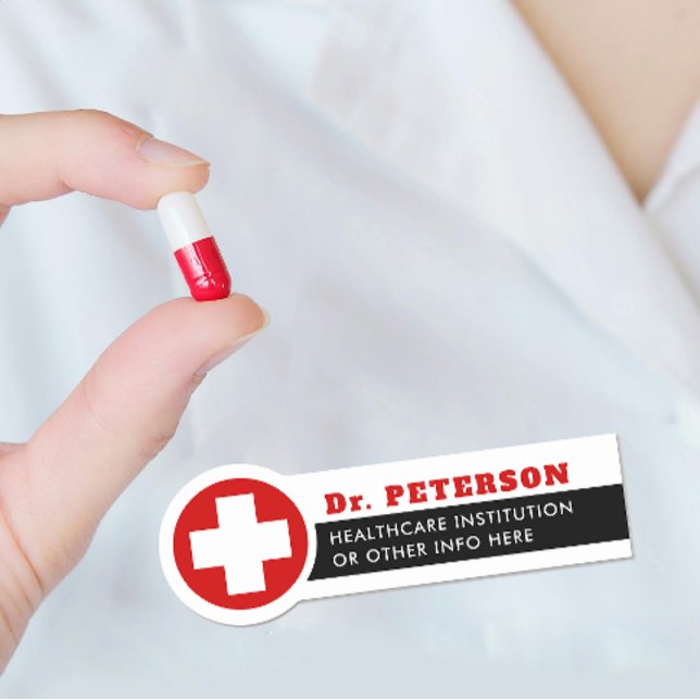 Modern Red Kor Medical Health Doktor Namn bricka Namnbricka (Skapare uppladdad)
