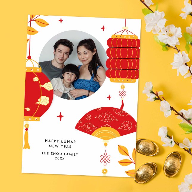 Modern Red Lanterns Lunar China New Year Photo Julkort (modern red lanterns Chinese/Lunar New Year photo card)