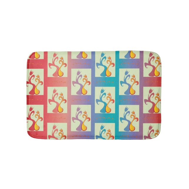 Modern Red, lila och blue Tulip Couple mönster Badrumsmatta (Framsidan)