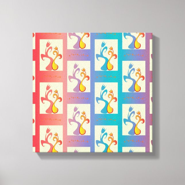 Modern Red, lila och blue Tulip Couple mönster Canvastryck (Framsida)