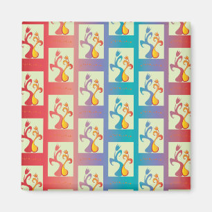 Modern Red, lila och blue Tulip Couple mönster Magnet