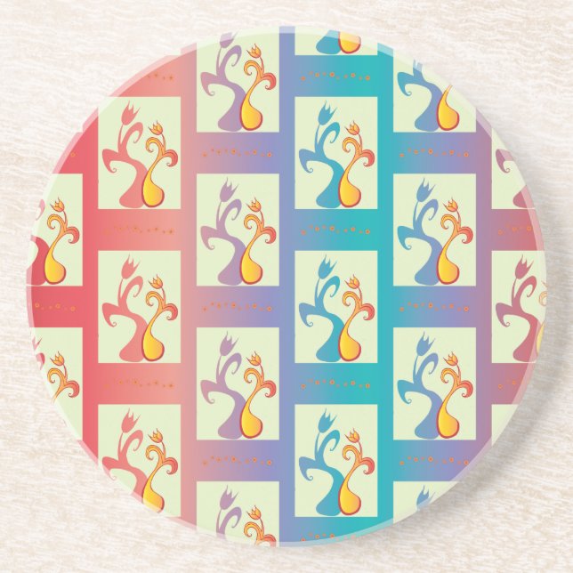 Modern Red, lila och blue Tulip Couple mönster Underlägg Sandsten (Framsidan)