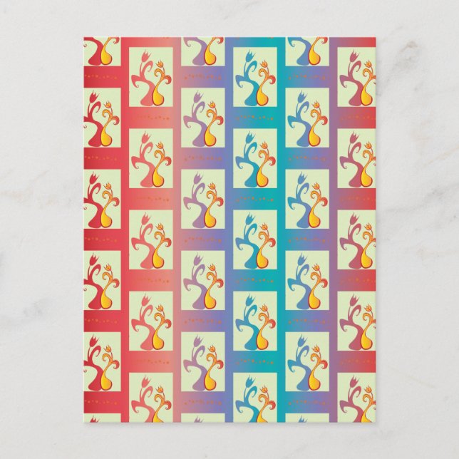 Modern Red, lila och blue Tulip Couple mönster Vykort (Framsida)