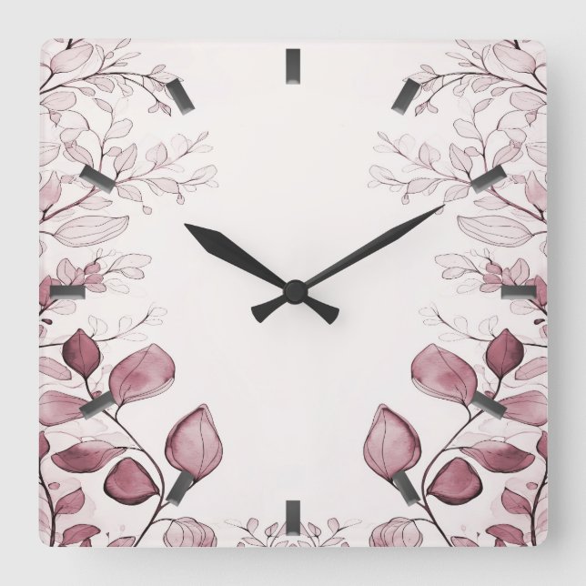 Modern Red Löv Wall Clock Fyrkantig Klocka (Framsida)