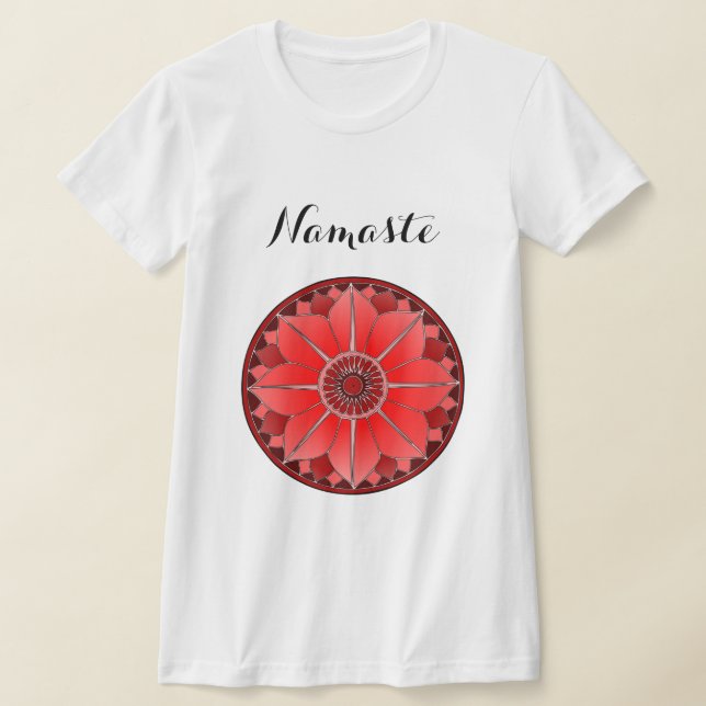 Modern Red Mandala Namaste T Shirt (Laydown)