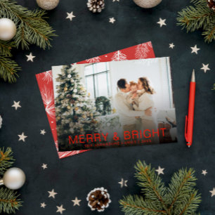 Modern Red Merry & Bright Snyggt, julfoto Julkort