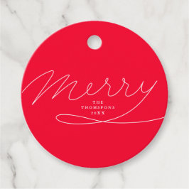 Modern Red Merry Hand Lettered Script-Helgdag Gåvor Etiketter