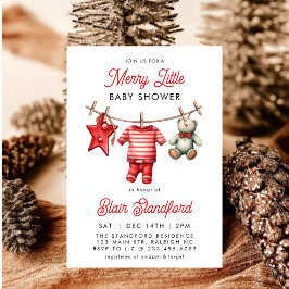 Modern Red Merry Little jul Baby Shower Inbjudningar