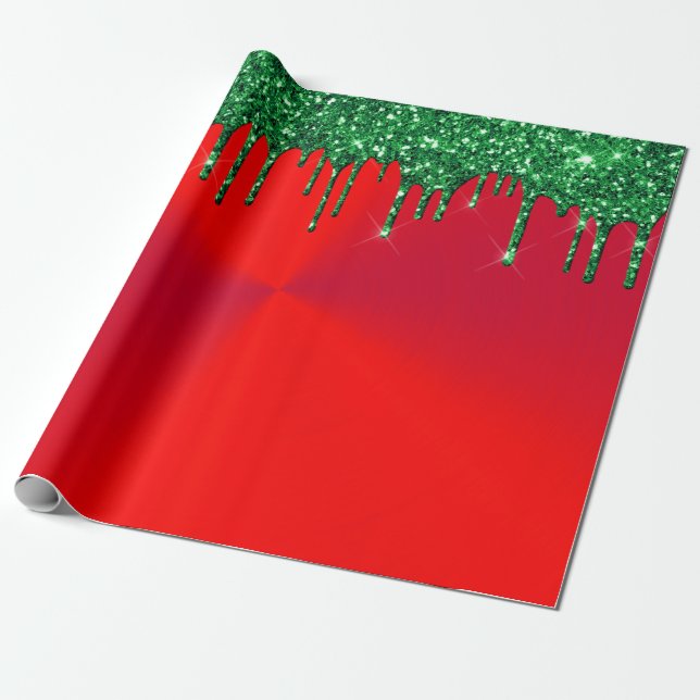 Modern Red Metall Grönt Glitter Drives Presentpapper (Utrullad)