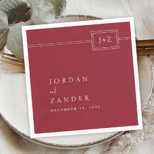 Modern Red Minimalist Monogram Bröllop Pappersservett