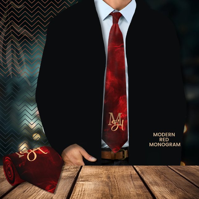 Modern Red Monogram Neck Tie Slips (Modern Red Monogram Neck tie , great gift for him with jacket)