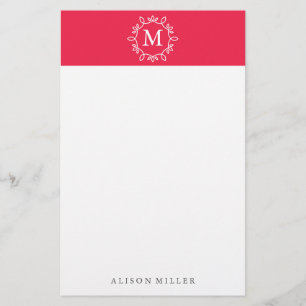 Modern Red Monogrammed Stationery Brevpapper