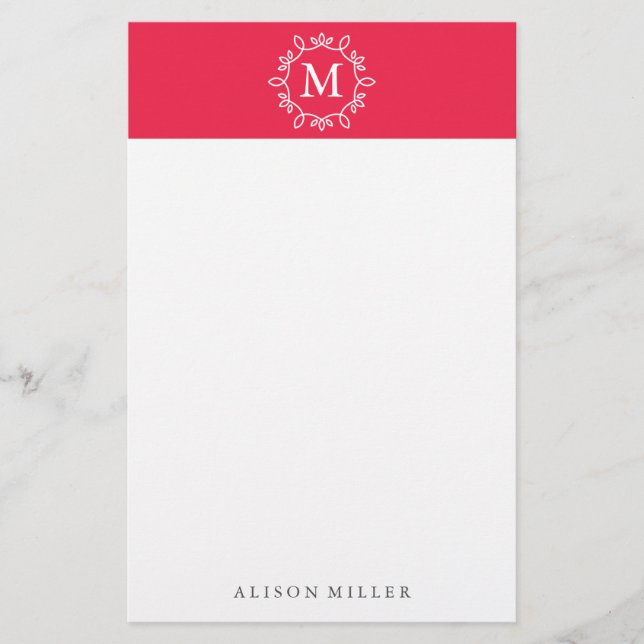 Modern Red Monogrammed Stationery Brevpapper (Framsida)